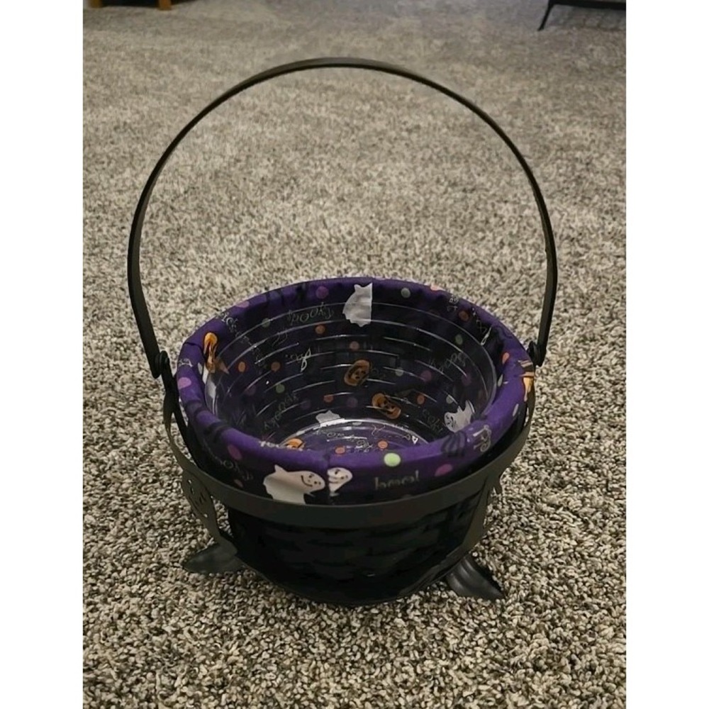 Longaberger Halloween Basket Wrought Iron Stand Ghost Cat Liner Black Purple‎ OS